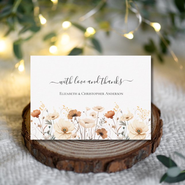 Carte De Remerciements Fleur sauvage Boho Beige Terracotta rouille Mariag (Boho Wild Flowers of Beige Terracotta Burnt Orange Rust Neutral Colors Wedding Thank you cards)