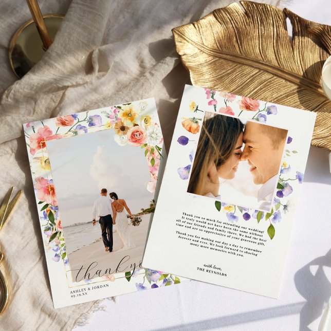 Carte De Remerciements Fleur sauvage Boho | Photo Mariage (Créateur téléchargé)