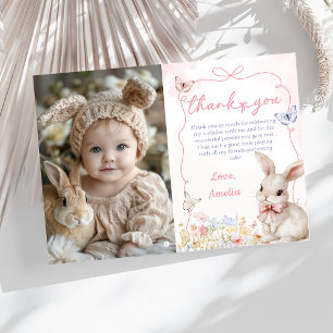 Carte De Remerciements Fleur sauvage Bunny Girl rose Anniversaire Photo