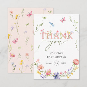 Carte De Remerciements Fleur sauvage d'aquarelle bébé en fleur Bienvenue