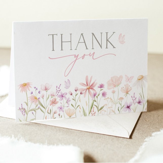 Carte de remerciements fleur sauvage de Baby showe (Wildflower Baby Shower Thank You Card | Matching items available. )