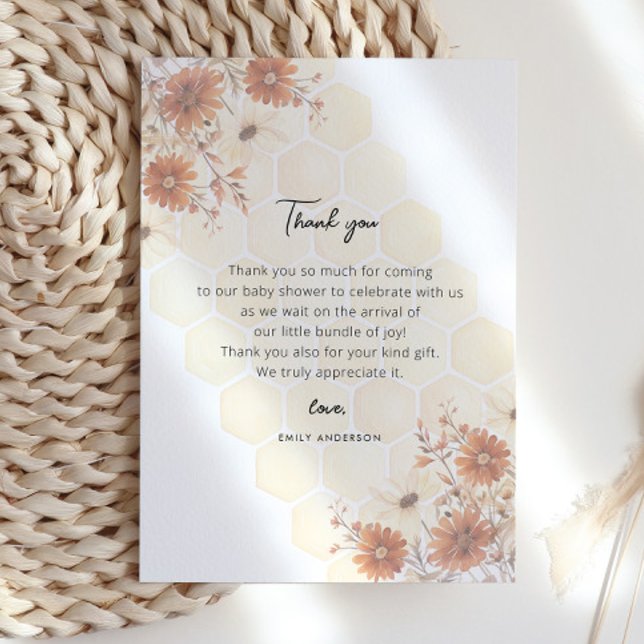 Carte De Remerciements Fleur sauvage de miel Buzzy Boho Baby shower fille (Créateur téléchargé)
