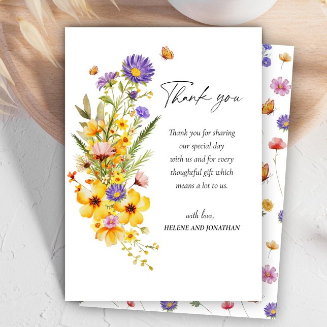Carte De Remerciements Fleur sauvage Elégant Baby shower Floral Boho (Wildflower Elegant Floral Boho Baby Shower Thank You Card)