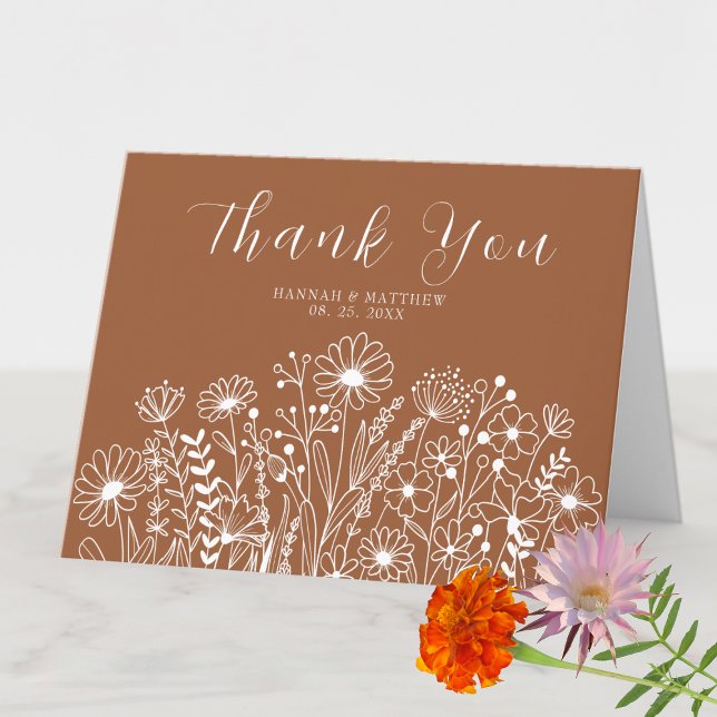 Carte De Remerciements Fleur sauvage Elegant Boho Burnt Orange Mariage (Créateur téléchargé)