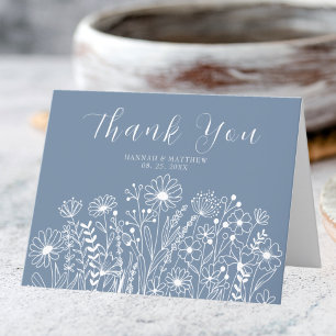 Carte De Remerciements Fleur sauvage Elégant Dusty Blue Boho Mariage