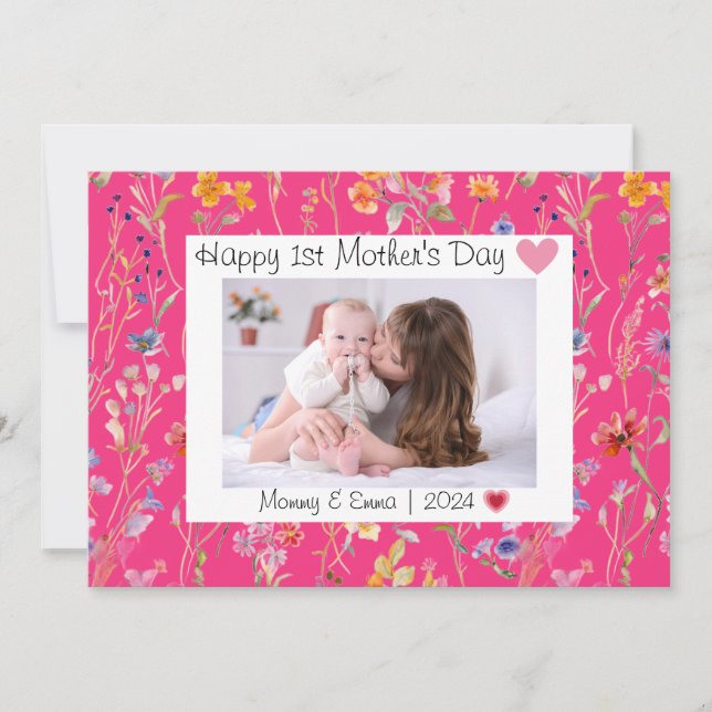 Carte De Remerciements Fleur sauvage élégante Photo de la Fête des Mères (Devant)