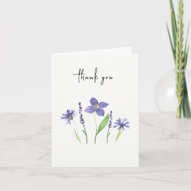 Carte De Remerciements Fleur sauvage et lavande aquarelle simple (Devant)
