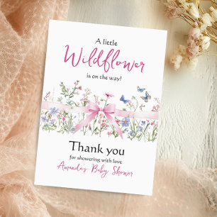 Carte De Remerciements Fleur Sauvage Fille Fleur Rose Bébé Naissance