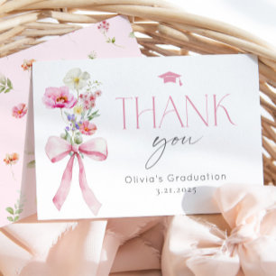 Carte De Remerciements Fleur Sauvage Fleur Rose Ruban Diplôme