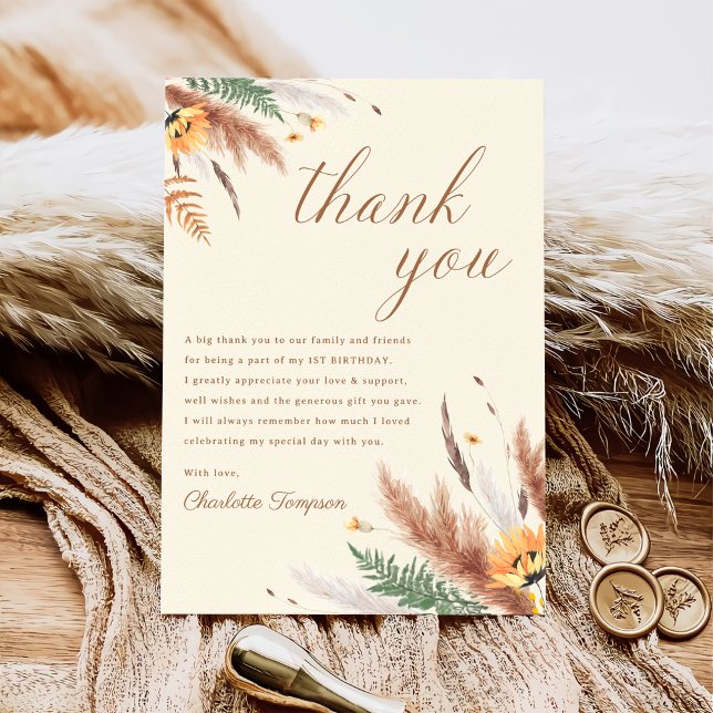 Carte De Remerciements Fleur sauvage Floral 1er anniversaire (Créateur téléchargé)