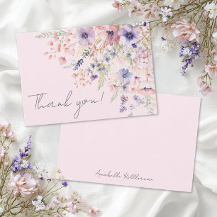 Carte De Remerciements Fleur Sauvage Floral Rose Pâle