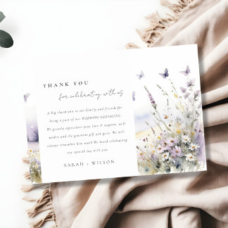 Carte De Remerciements Fleur sauvage Lilac Papillon Mariage paysage