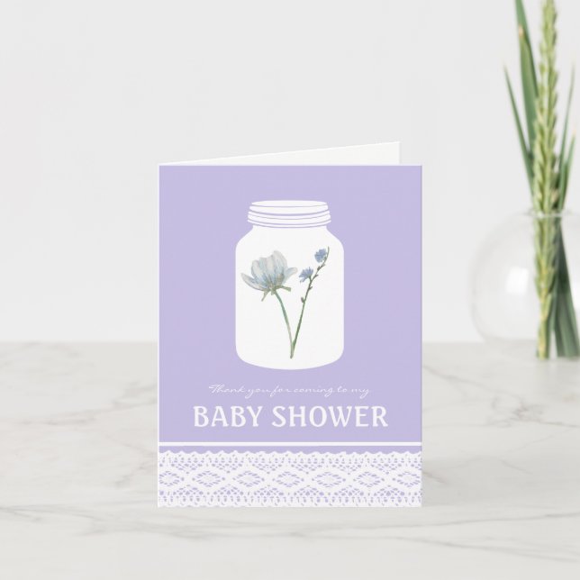 Carte De Remerciements Fleur sauvage Mason Jar & dentelle Baby shower Mer (Devant)