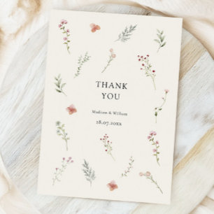 Carte De Remerciements Fleur sauvage minimaliste Boho Boho Floral Mariage