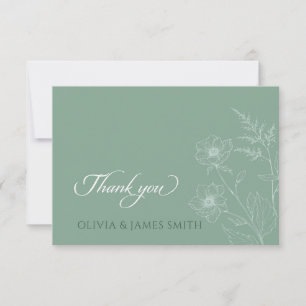 Carte De Remerciements Fleur sauvage moderne minimaliste Mariage vert 