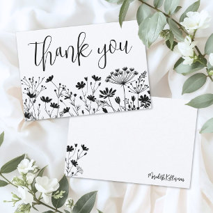 Carte De Remerciements Fleur Sauvage Noir Blanc