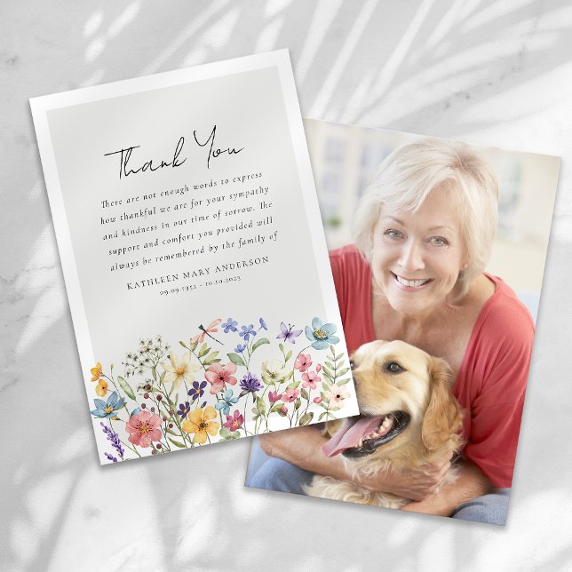 Carte De Remerciements Fleur sauvage Photo Sympathy Funérailles (Créateur téléchargé)