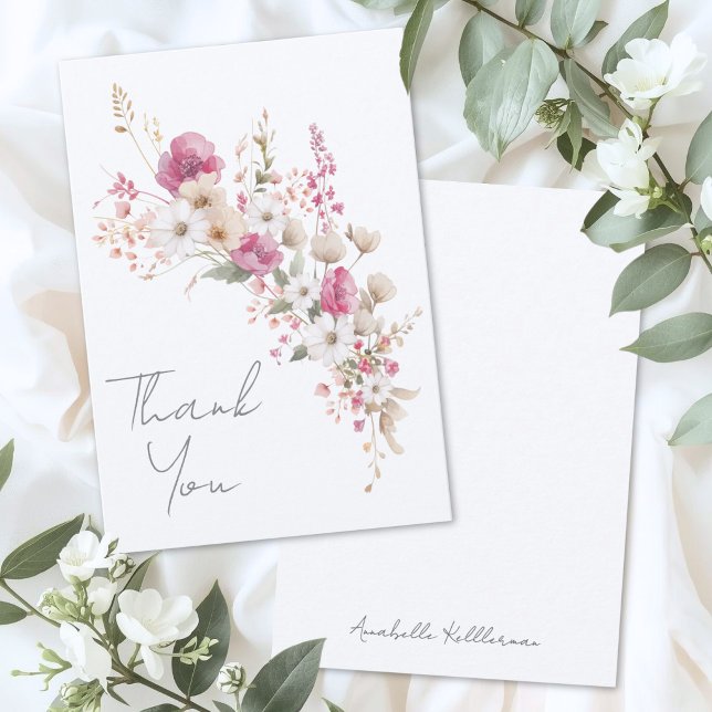 Carte De Remerciements Fleur Sauvage Rose (Pink Wildflower Thank You Card )