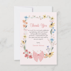 Carte De Remerciements Fleur sauvage rose Bow 1er anniversaire