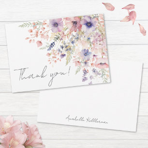 Carte De Remerciements Fleur Sauvage Rose Pâle Floral Violet Pourpre