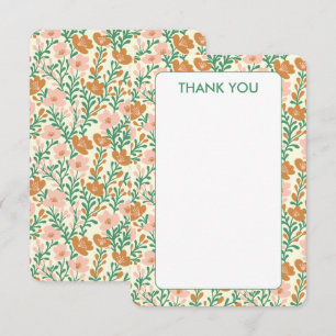 Carte De Remerciements Fleur Sauvage Rose Vert Fleurs Élégantes Florales