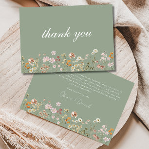 Carte De Remerciements Fleur sauvage Sage Green Boho Mariage
