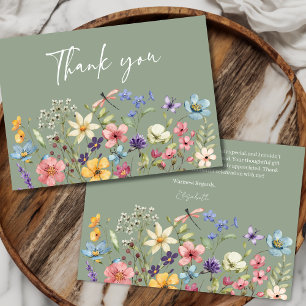 Carte De Remerciements Fleur sauvage Sage Green Fête des mariées Florale