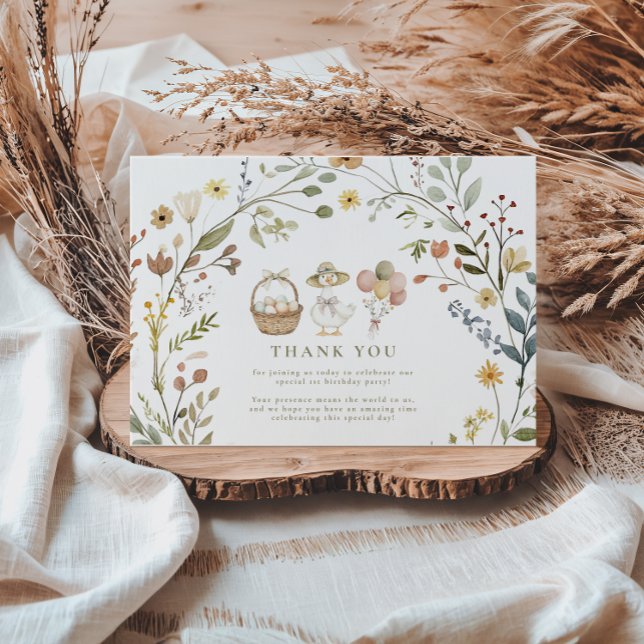 Carte De Remerciements Fleur sauvage Silly Goose 1er anniversaire (Créateur téléchargé)