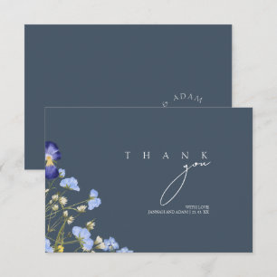 Carte De Remerciements Fleur sauvage simple Royal Blue Opulence Mariage