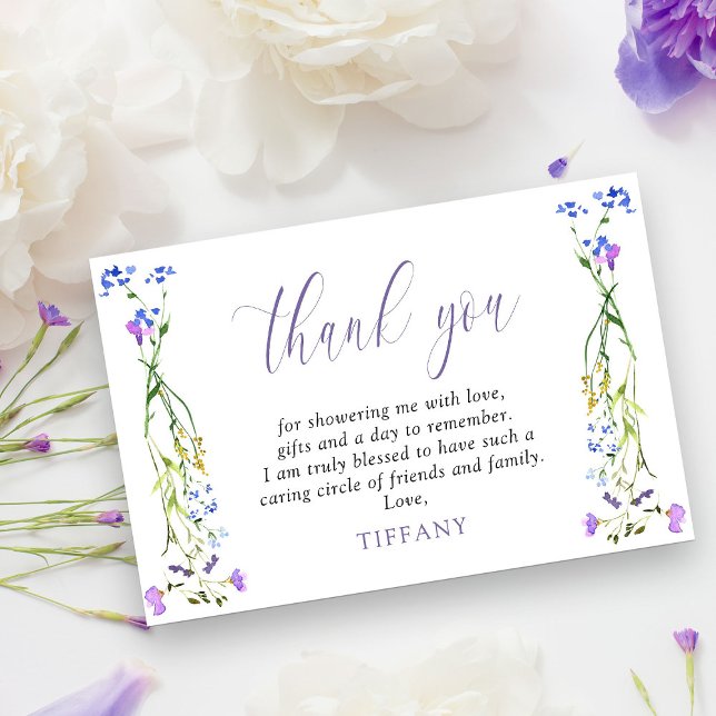 Carte De Remerciements Fleur sauvage violette jolie Fleur délicate (Thank you cards from my Purple Wildflower Bridal Shower collection)