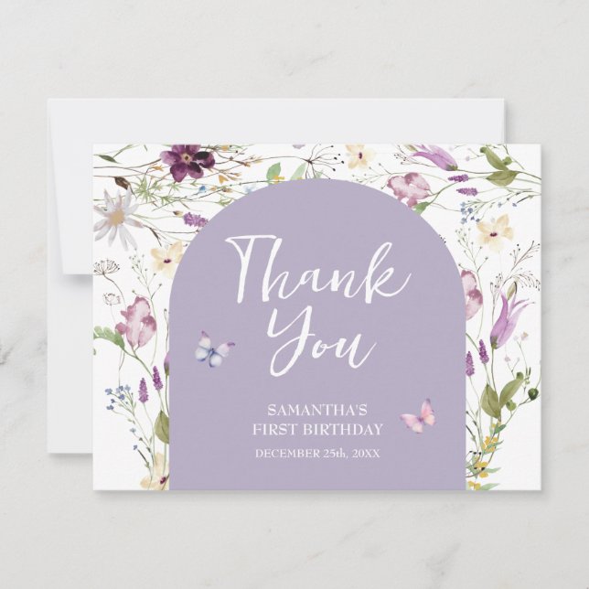Carte De Remerciements Fleur sauvage Wild ONE Butterfly Garden Party (Devant)