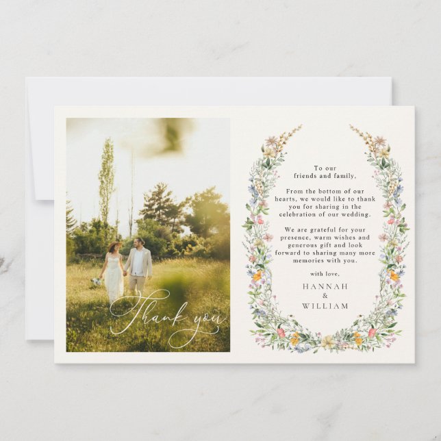 Carte De Remerciements Fleur sauvage Wreath Photo Mariage (Devant)