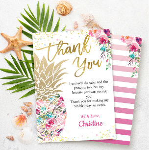 Carte De Remerciements Fleur tropicale de ananas en or rose