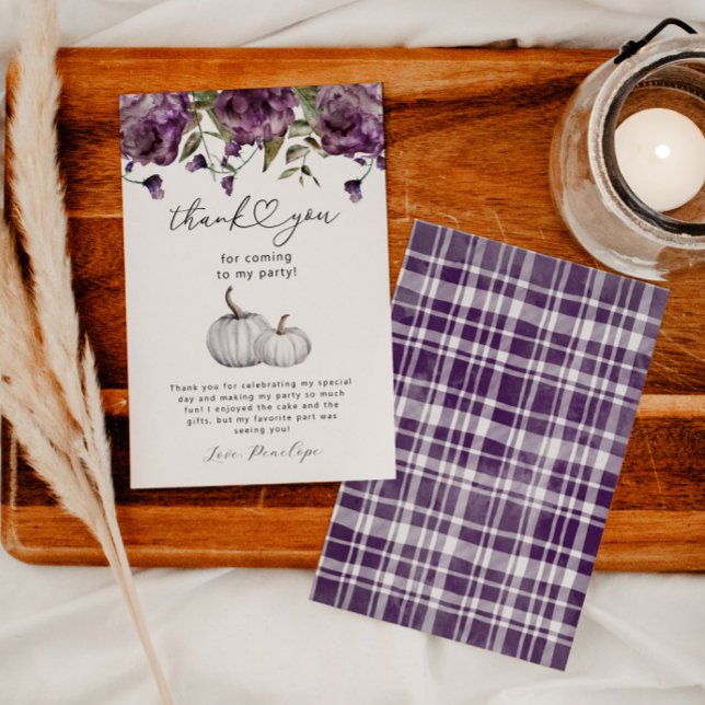 Carte De Remerciements Fleur violet citrouille fête d'anniversaire (Créateur téléchargé)