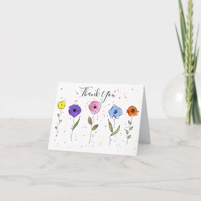 Carte De Remerciements Fleurs à l'aquarelle (Devant)