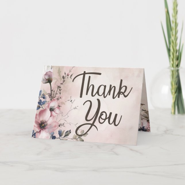 Carte De Remerciements Fleurs à l'aquarelle Vierge (Devant)