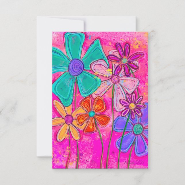 Carte De Remerciements Fleurs abstraites roses (Devant)