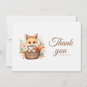 Carte De Remerciements Fleurs Aquarelle Renard de Bois Plat