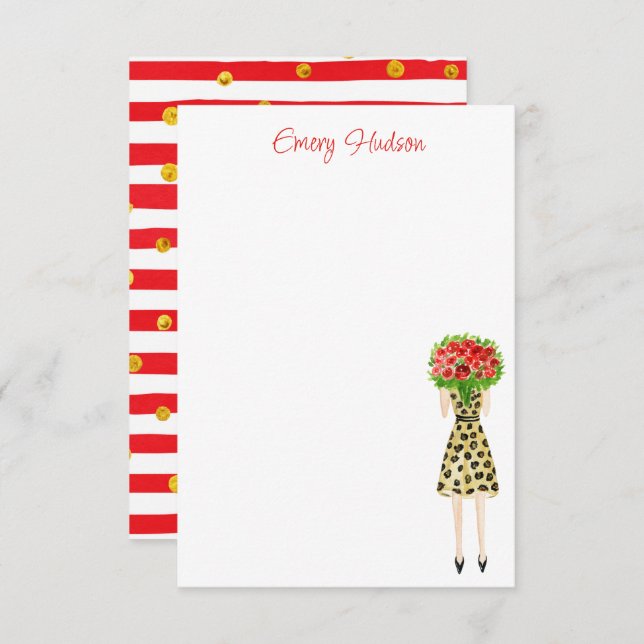 Carte De Remerciements Fleurs aquarelles Fashion Girl (Devant / Derrière)