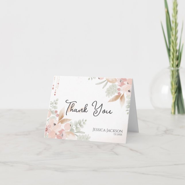 Carte De Remerciements Fleurs aquarelles pêche et sauge Baby Shower de ma (Devant)