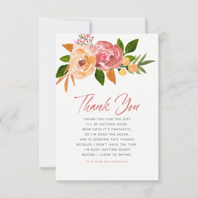 Carte De Remerciements Fleurs aquarelles Remerciement Baby Shower Printem (Devant)