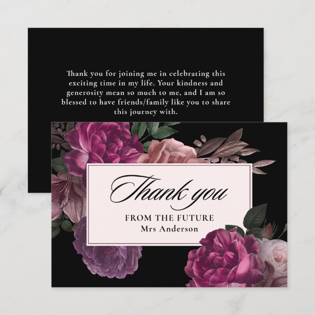 Carte De Remerciements Fleurs aquarelles sombres et humeur florale noire  (Devant / Derrière)