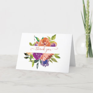 Carte De Remerciements Fleurs aquarelles violettes et orange personnalisé