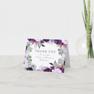 Carte De Remerciements Fleurs aquarelles violettes Mariage Remerciements