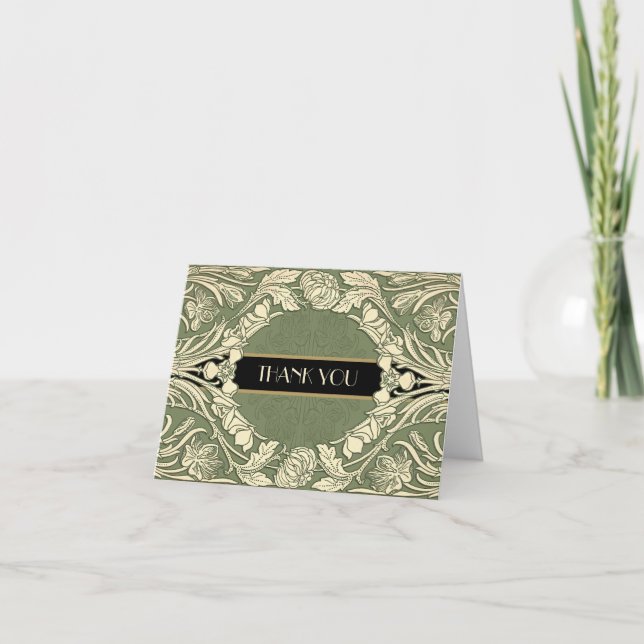 Carte De Remerciements Fleurs Art Nouveau Bordure Florale Entièrement Mod (Devant)