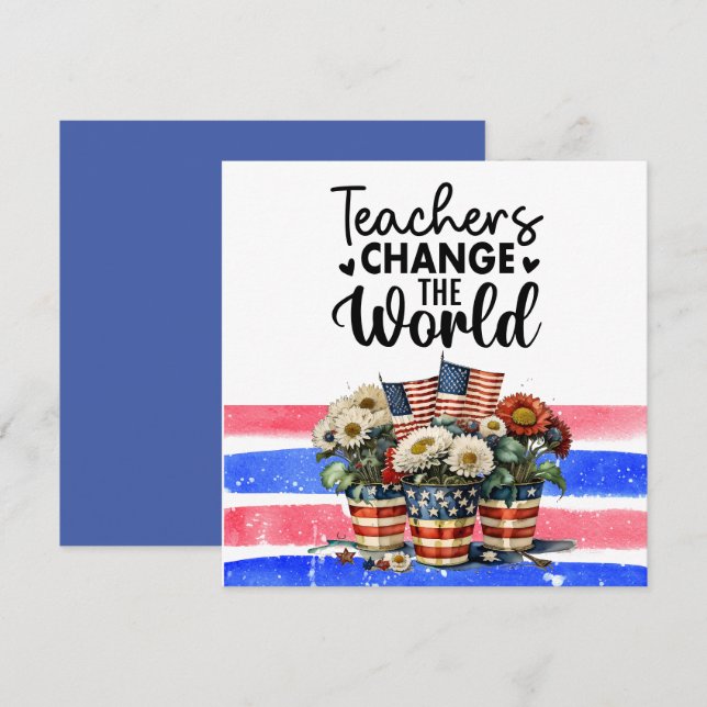 Carte De Remerciements Fleurs avec drapeau d'Amérique pour enseignant (Devant / Derrière)