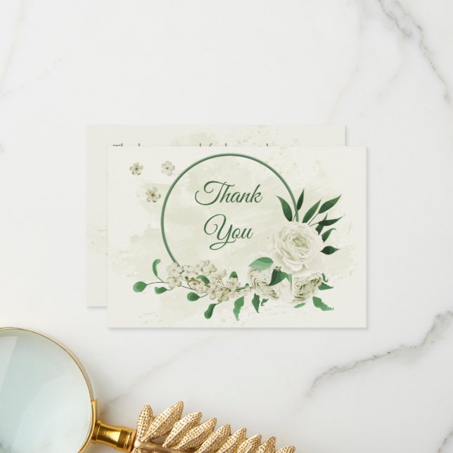 Carte De Remerciements Fleurs blanches d'ivoire mariage (Devant/Arrière en situation)