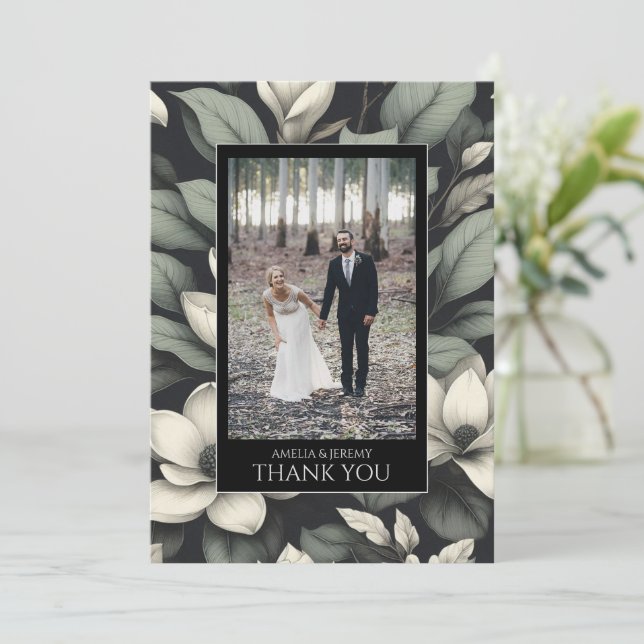 Carte De Remerciements Fleurs blanches et mariage de verdure (Debout devant)