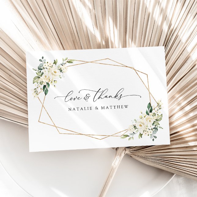 Carte De Remerciements Fleurs blanches, fleurs crème, verdure, mariage (Créateur téléchargé)