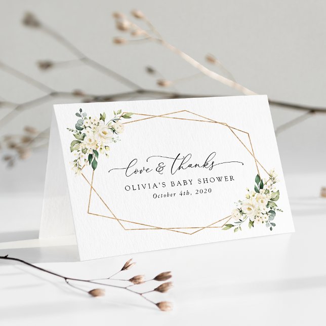 Carte De Remerciements Fleurs blanches, Fleurs de crème, Boho, Baby showe (Créateur téléchargé)